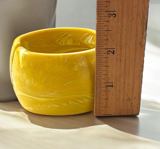 Vintage Canary Yellow Lucite Clamper Bracelet • Wide Marbled Bangle • Chunky Statement Jewelry • Retro Cuff