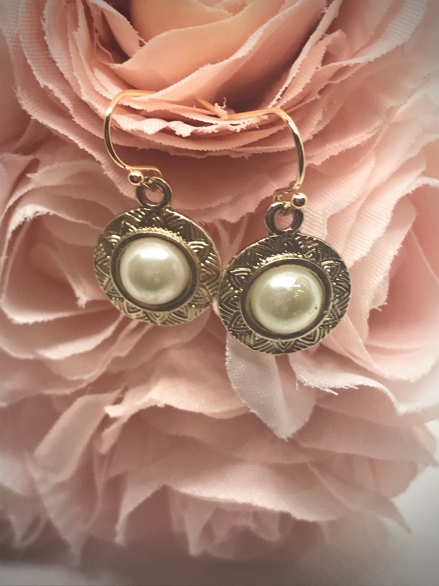 Handmade earrings with upcycled faux pearls