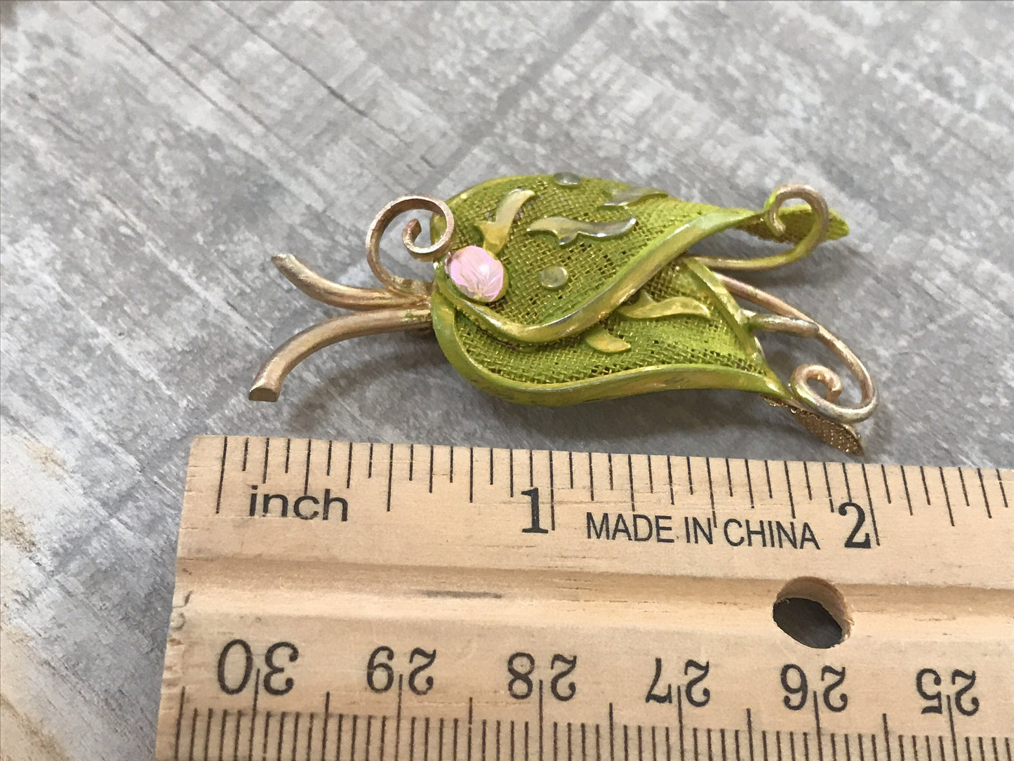 Revised, Modernized, Upcycled - hand painted vintage flower brooch pin with rhinestones