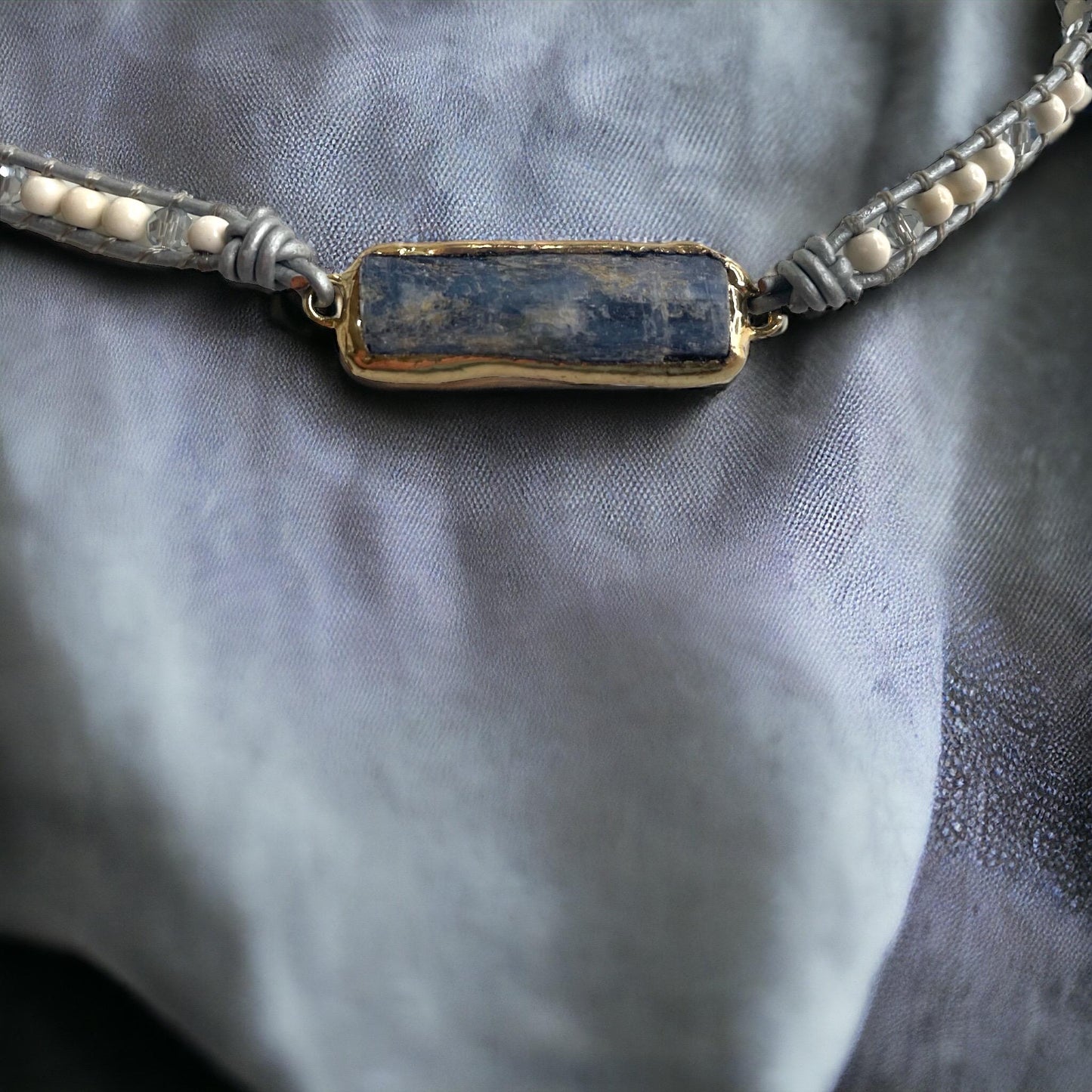 Stunning Vintage Beadwork Necklace with Semi-Precious Stone Inlaid Center – Handmade Boho Jewelry