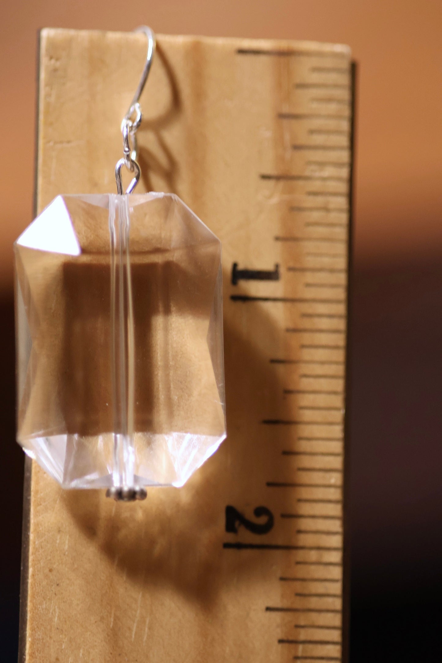 Clear bevel cut acrylic 2" rectangular shaped dangle earrings