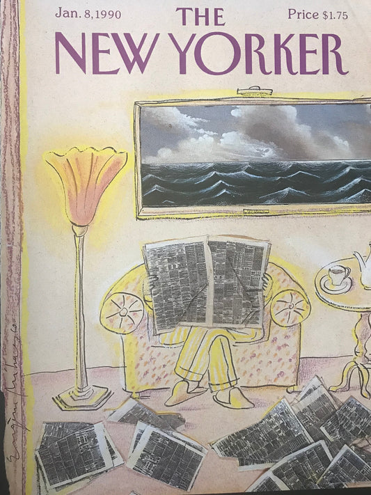 January 8, 1990 - The NEW YORKER Magazine original cover - reading the newspaper