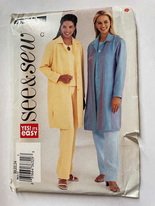 UNCUT Sewing Pattern - See & Sew 3813 - Misses Jackets, Tops, Pants - Plus Size 20 - 24