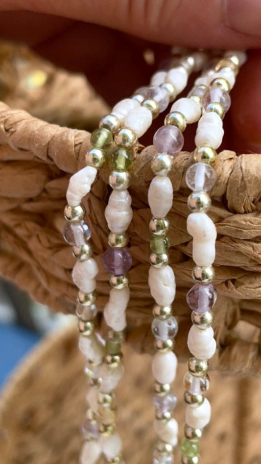 Baroque rice pearls and colored glass stunning vintage necklace