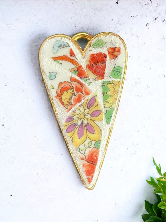 My handmade mosaic heart necklace - made from hand cut pieces of a broken vintage dish