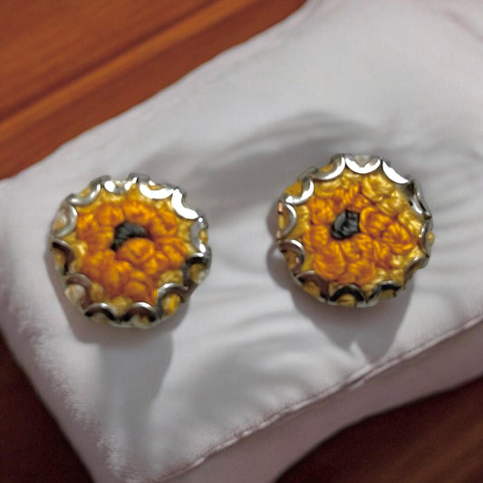 Unique stud earrings made of upcycled vintage embroidery