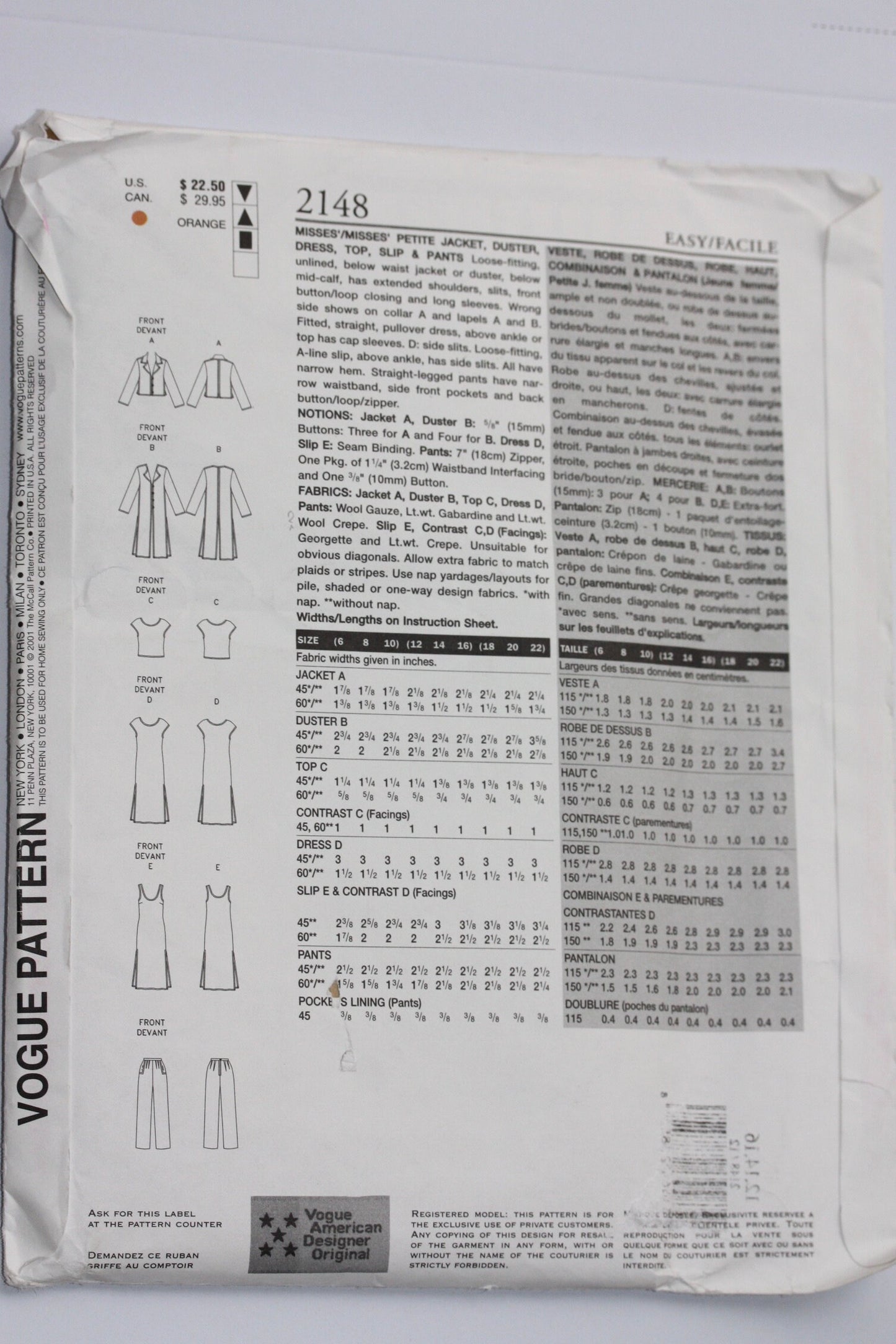 UNCUT Sewing Pattern - Vogue Attitudes 2148 Ladies Jacket, Dress, Top and Pants Size 12-14-16 - Vintage 1998 sewing pattern