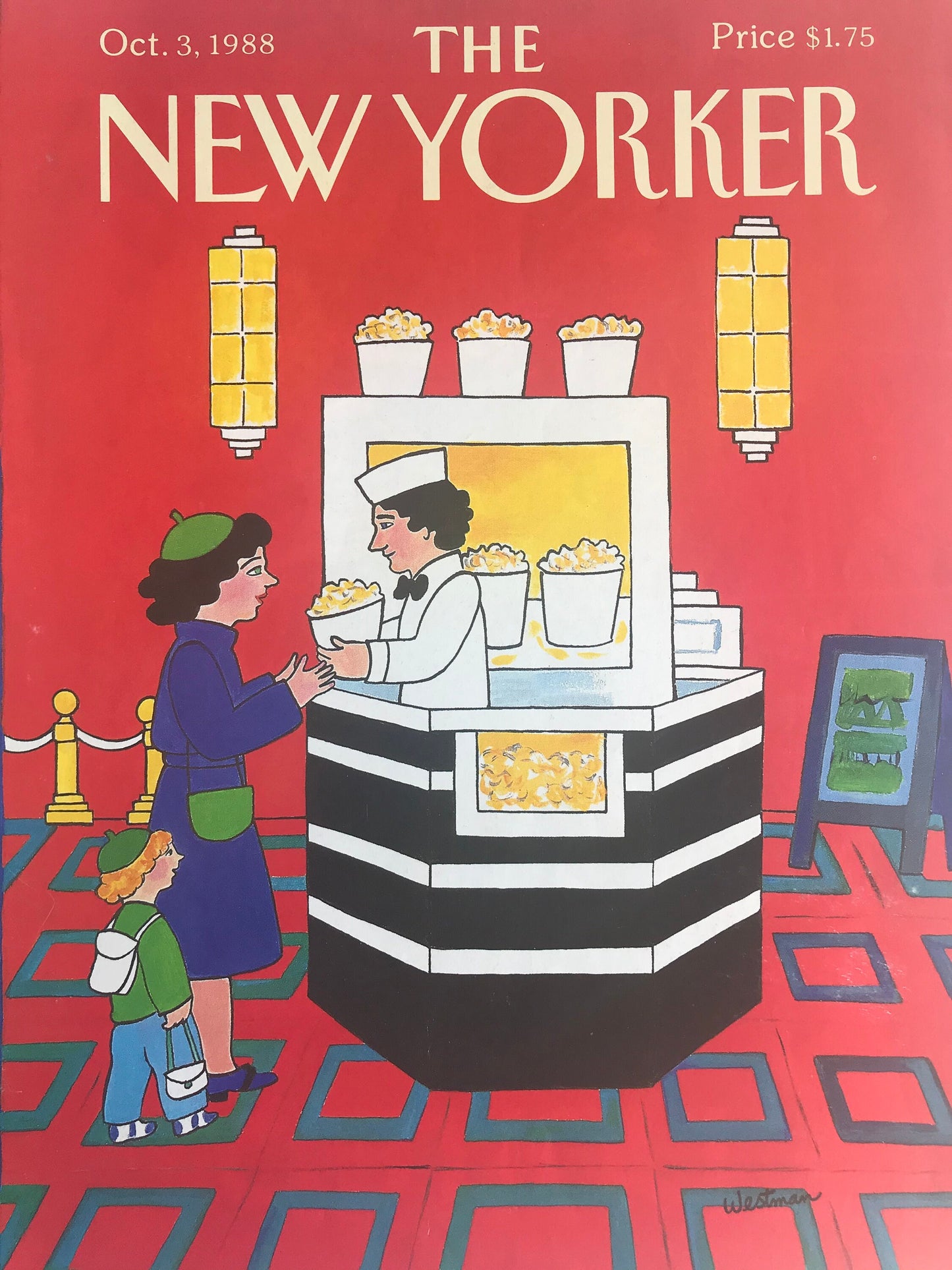 NEW YORKER Magazine cover - October 3, 1988 - movie theater, Good condition -