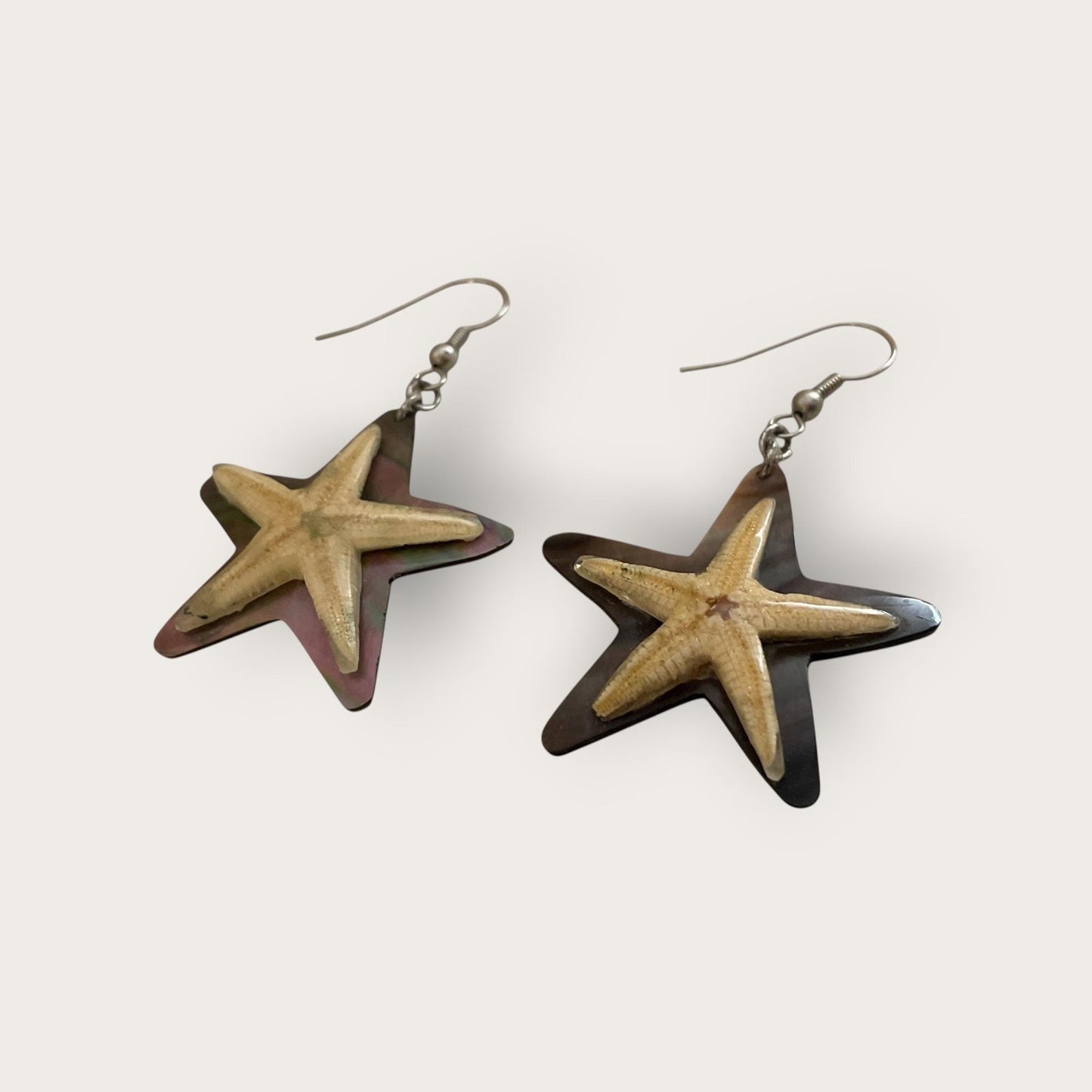 Vintage Starfish Earrings with Abalone Shell Backing – Unique Coastal Jewelry – Boho Chic Beach Earrings
