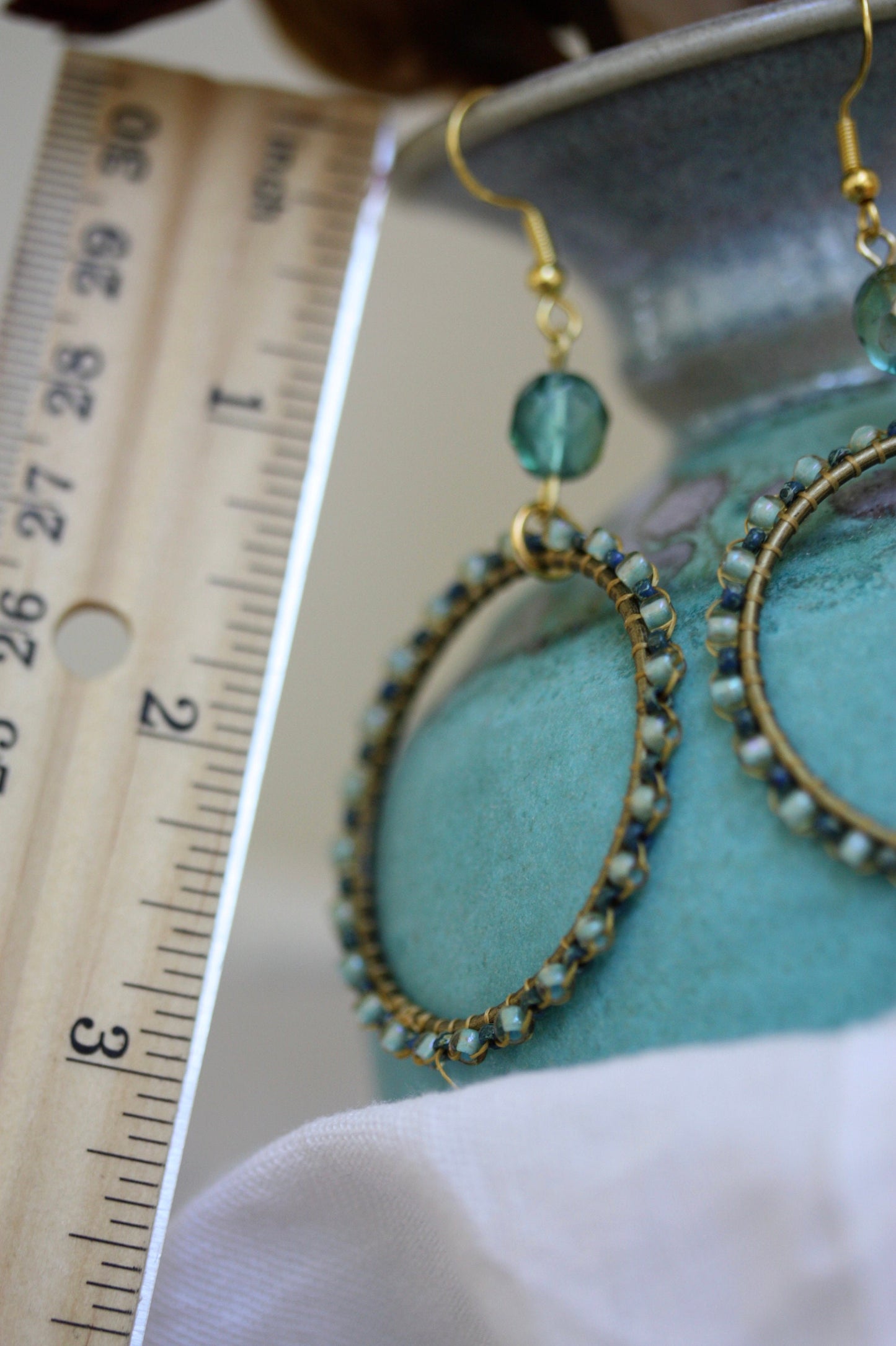 Beaded hoop earrings - shades of blue