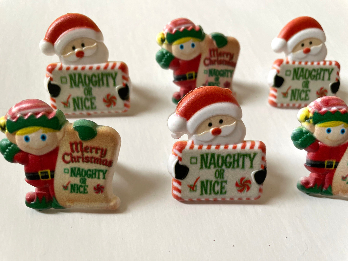 Mix of Santa Claus & Elves plastic ring cake toppers - by the dozen