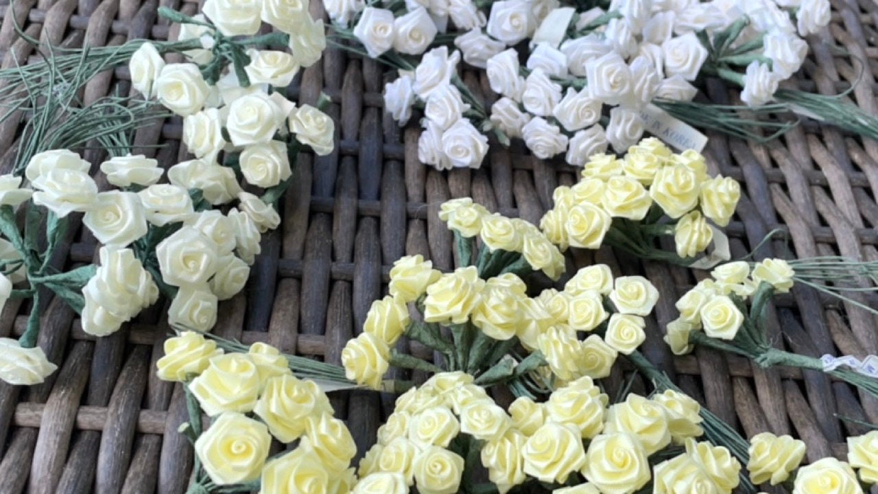 Three dozen individually wire stemmed faux flowers - available in 3 colors - yellow, cream or white