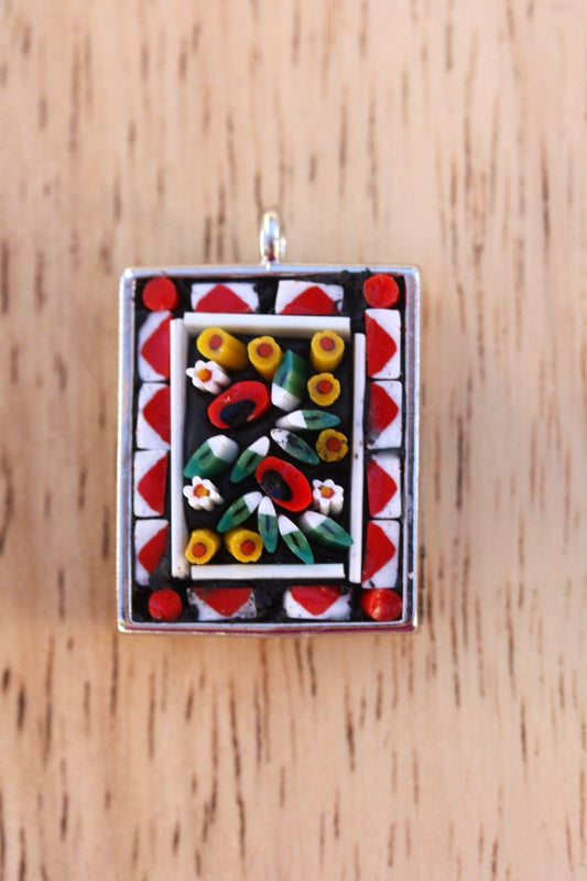 Handmade micro mosaic necklace - flower garden