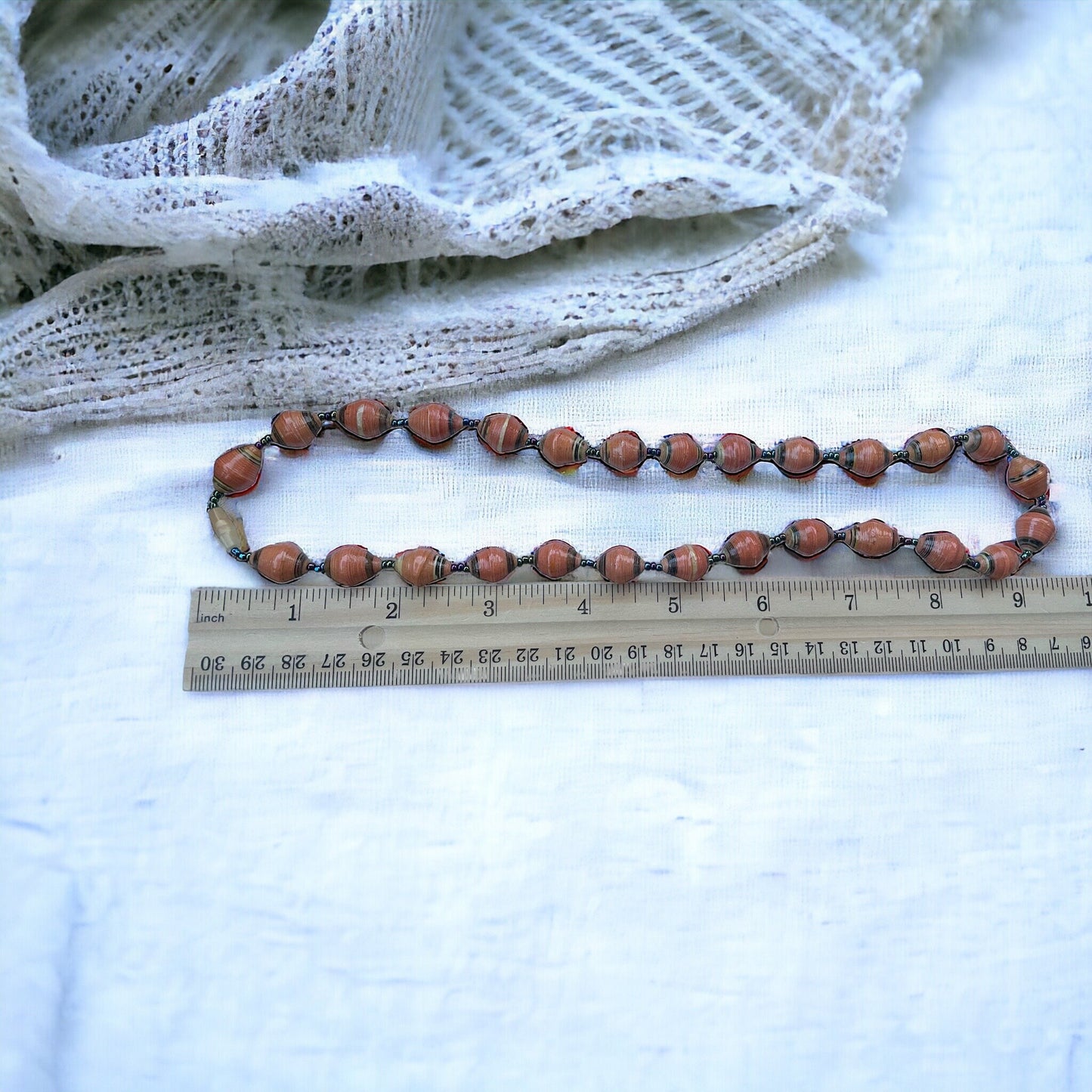 Orange paper rolled oval beaded necklace