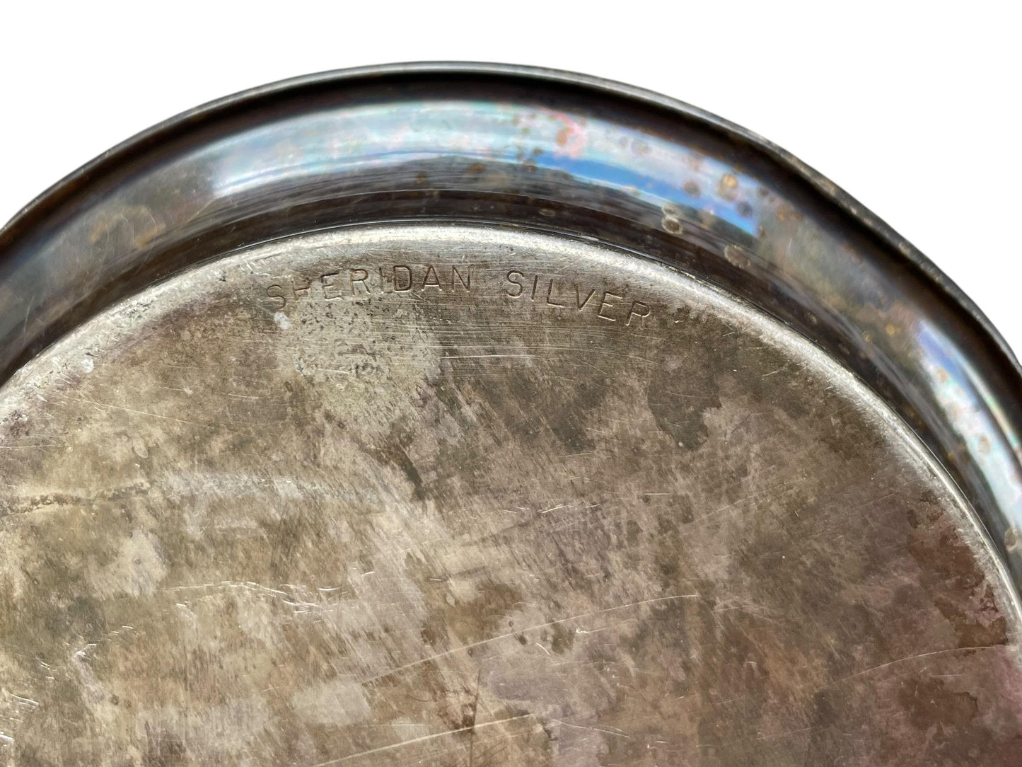 Vintage Sheridan Silverplate and porcelain retro Car retro vanity catch all dish