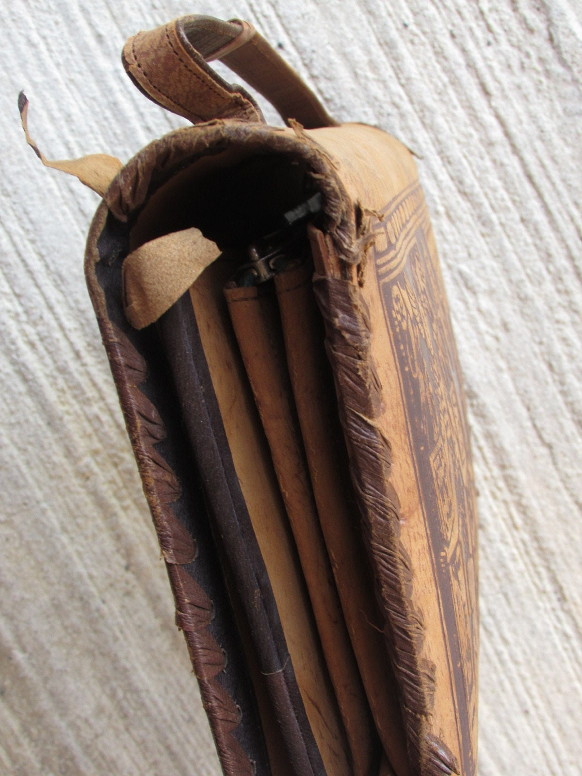 Vintage Leather Bag - Handmade Egyptian Messenger With Hieroglyphics Art