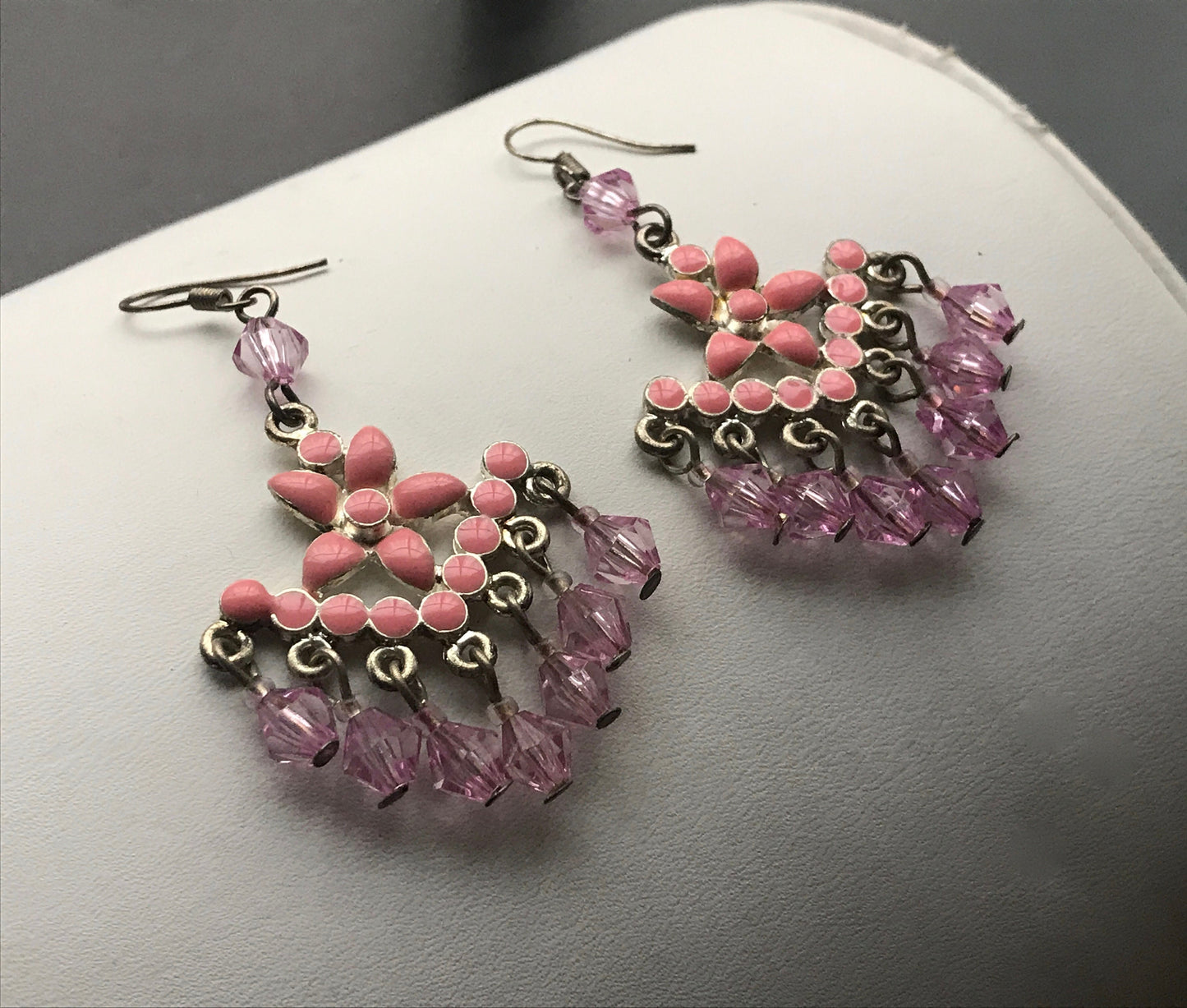 Chandelier style cute pink vintage dangle earrings