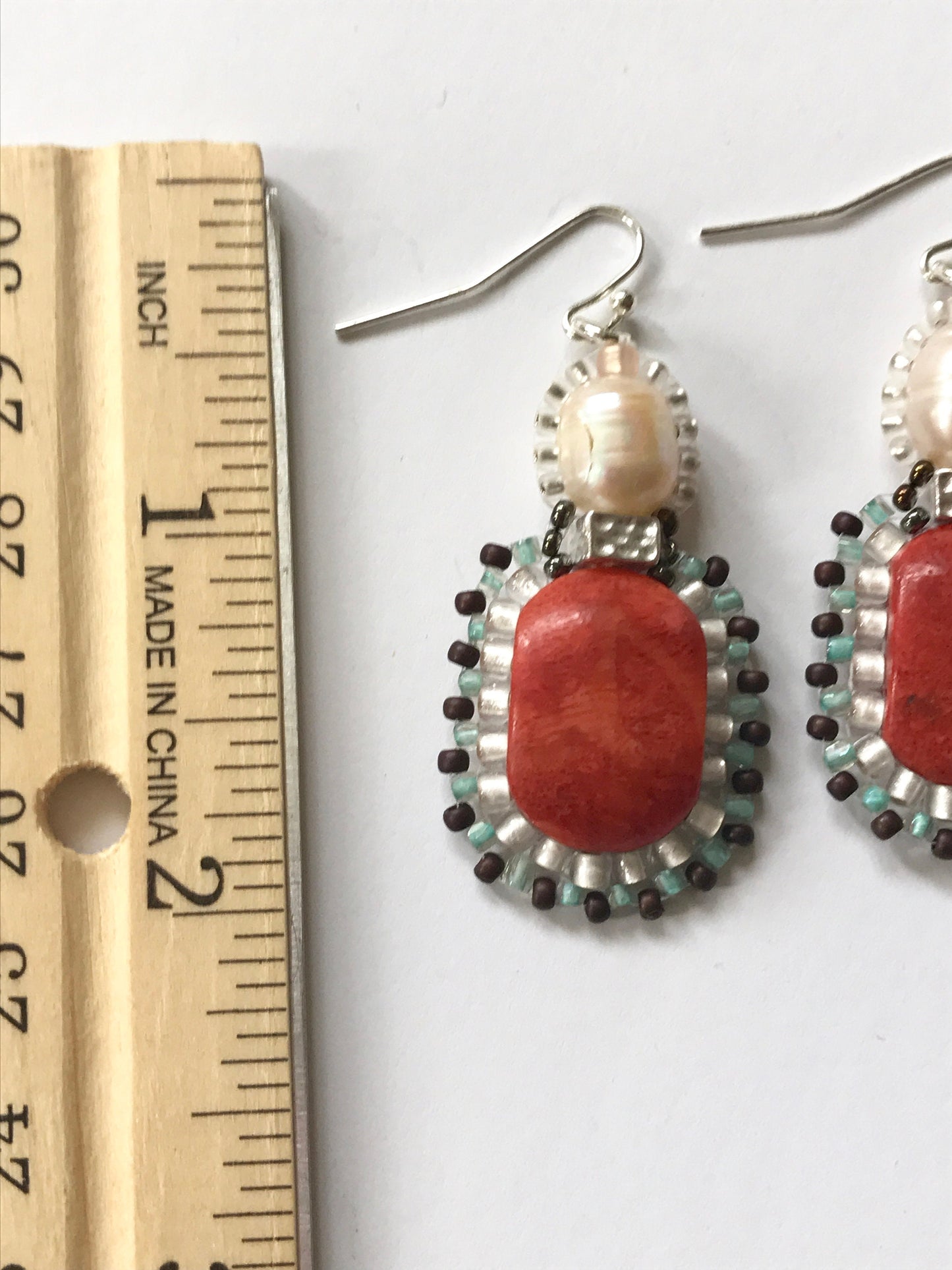 Handmade pearl and beadwork earrings