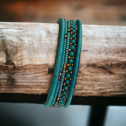 Set of turquoise vintage rhinestone bangle bracelets