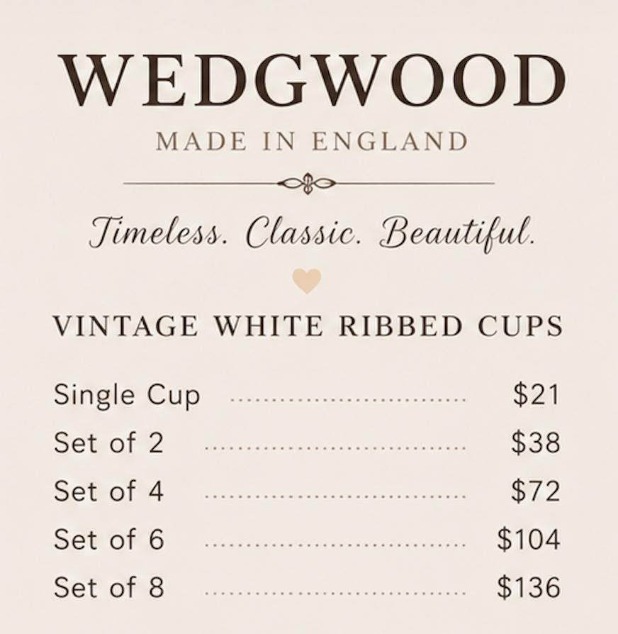 Vintage Wedgwood England White Ribbed Coffee Cups, English Cottage Kitchen Cups, Minimalist Ironstone Style Mug Sets