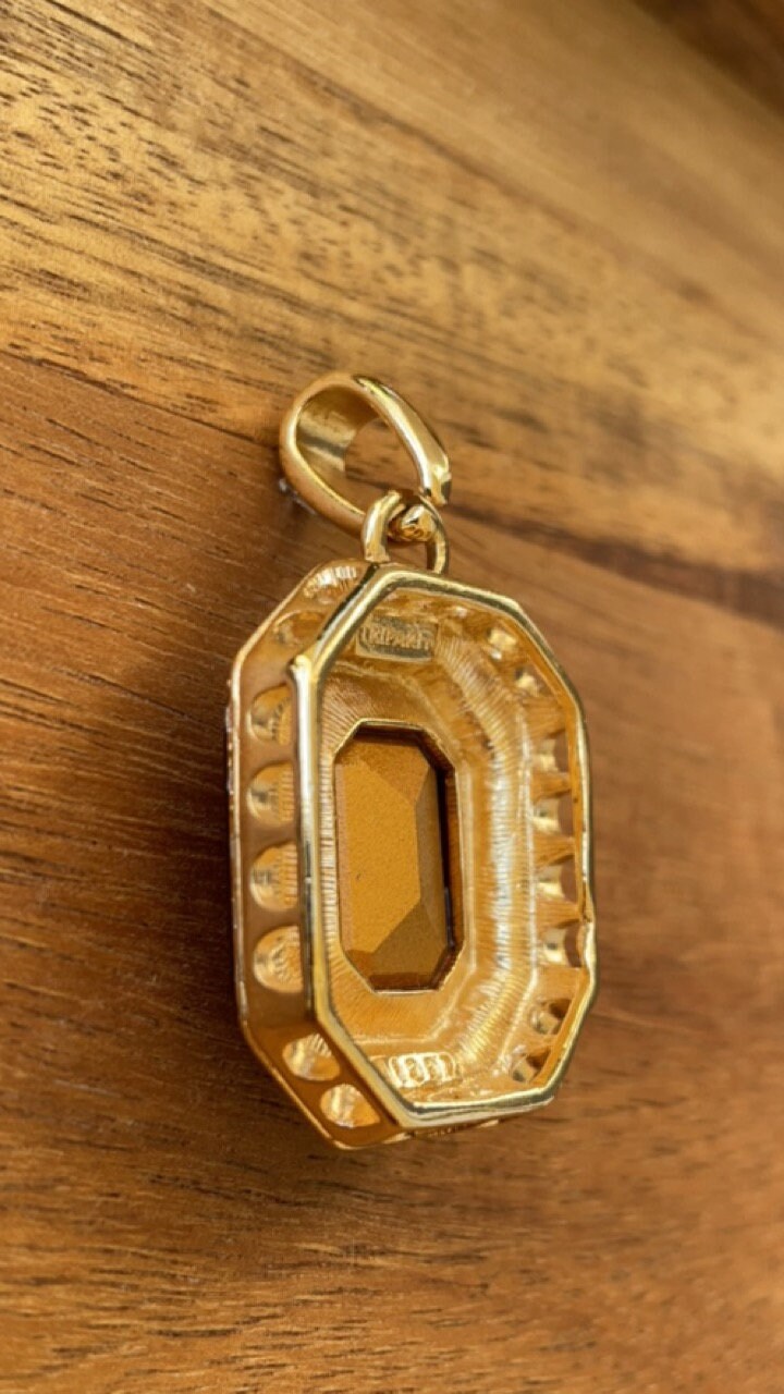 Vintage Runway Couture art deco style Black Enamel & Crystal rare signed Trifari necklace pendant