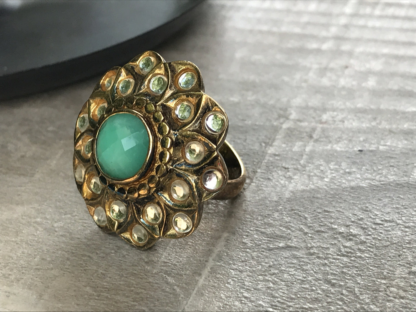 Stunning and unique vintage costume ring with rhinestones