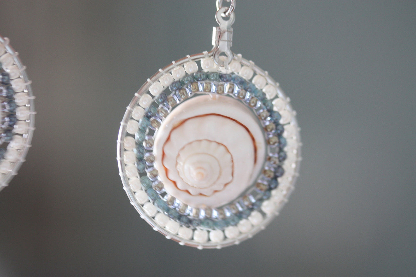 My own design - original beadwork earrings with shell center - made to order