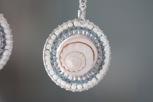 My own design - original beadwork earrings with shell center - made to order