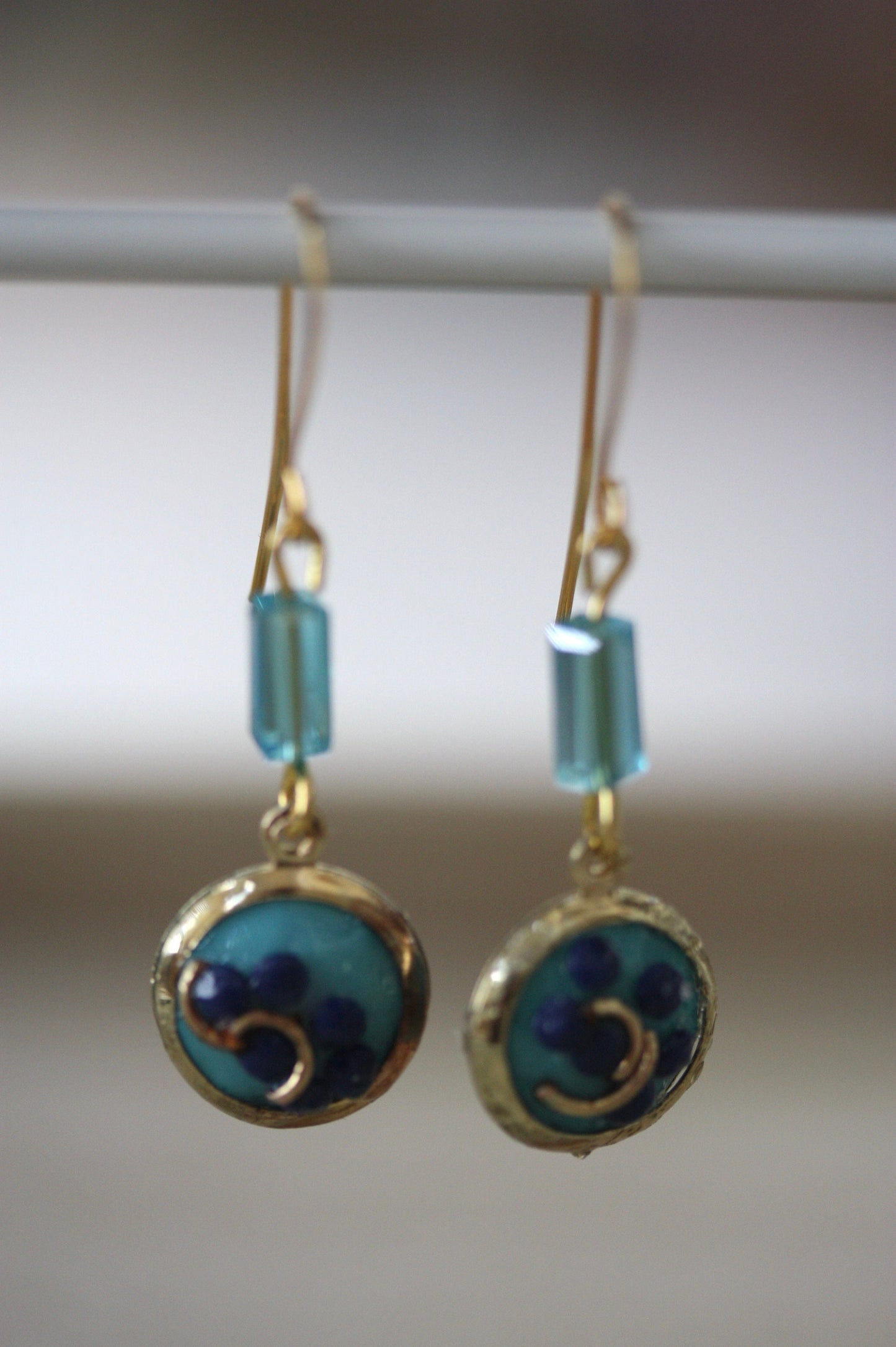 Sweet handmade blue dotted blue floral dangle earrings