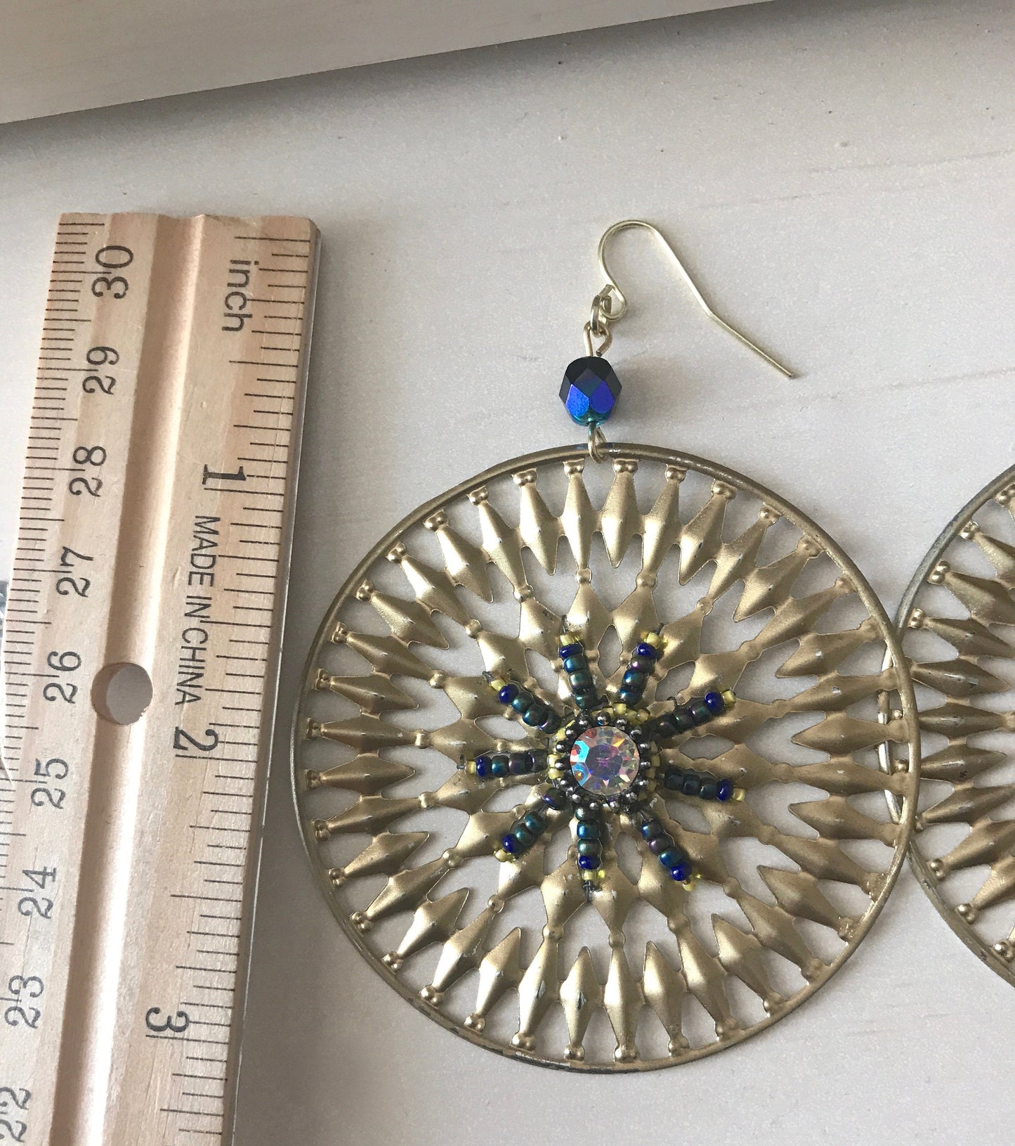 Revised, Modernized, large upcycled hoop earrings with handmade beadwork