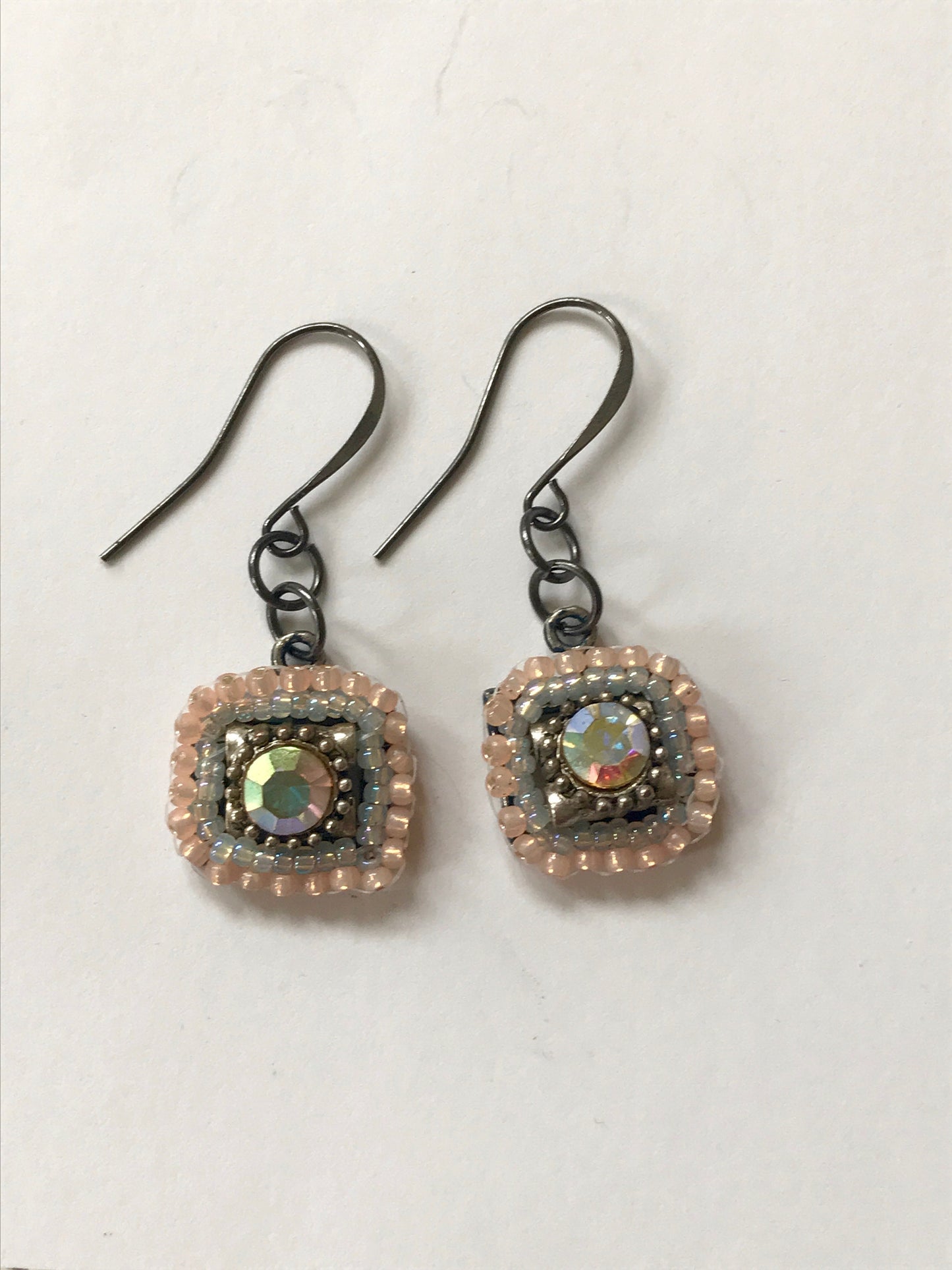 Small dangling handmade crystal and beadwork earrings