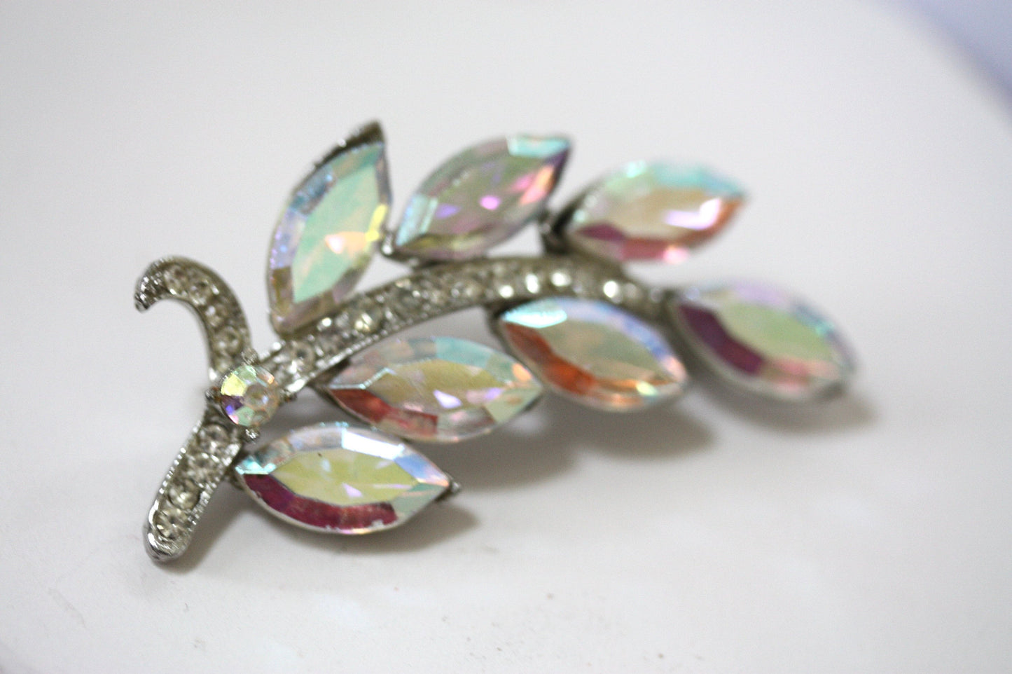 Unique vintage AB glass rhinestone signed WEISS pin