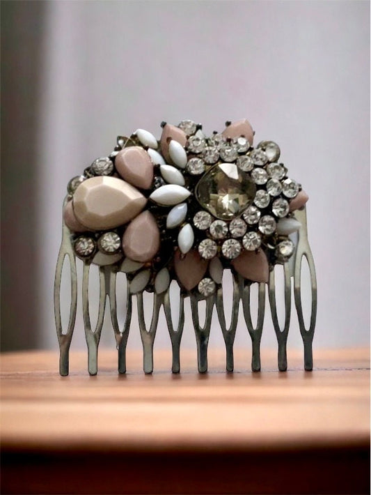 Ornate rhinestone hair combs - Mixed Material Mosaic / collage Assemblage art - made from upcycled jewelry components