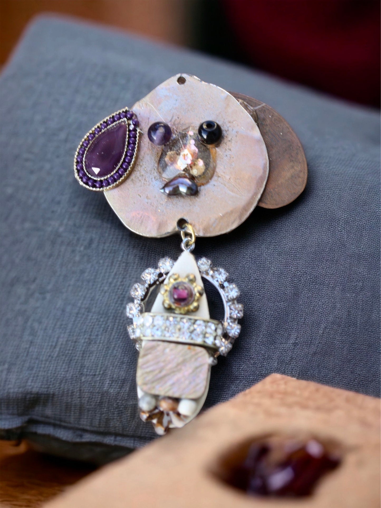 Meet DOGGY - Assemblage art / mixed media collage - necklace pendant