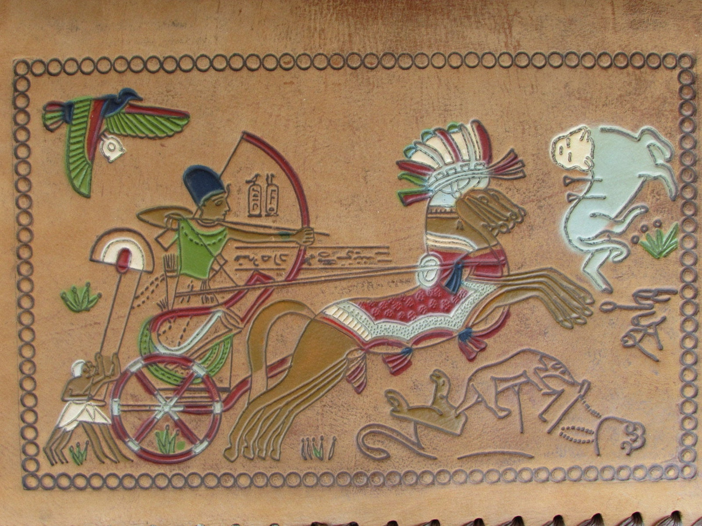 Vintage Leather Bag - Handmade Egyptian Messenger With Hieroglyphics Art