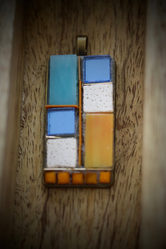 Handmade mixed material mosaic necklace - cement, glass, ceramic