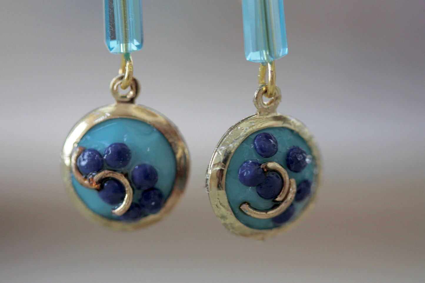 Sweet handmade blue dotted blue floral dangle earrings