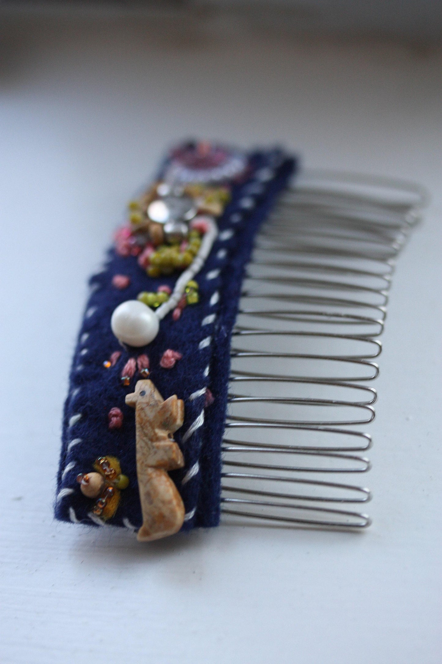 Handmade Beaded Hair Comb | Embroidered Fabric Hair Accessory | One of a Kind Artisan Hair Comb