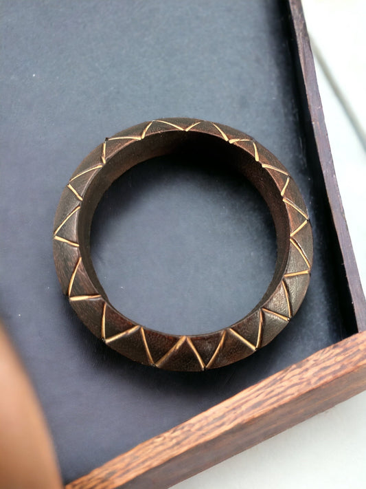 Etched wood vintage bangle bracelet