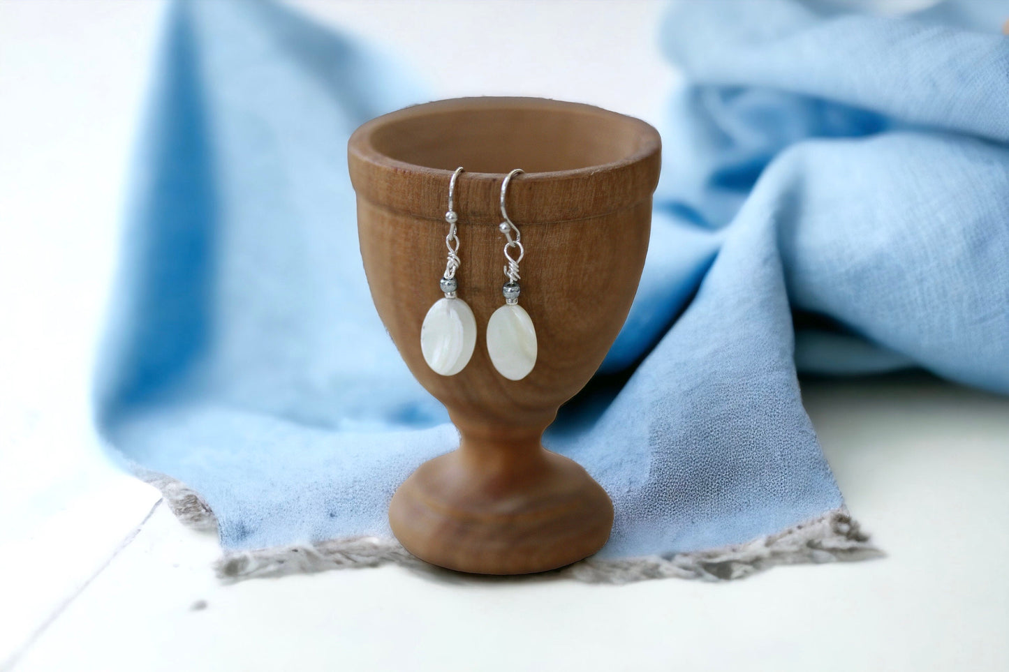 Mother of pearl oval drop dangle earrings