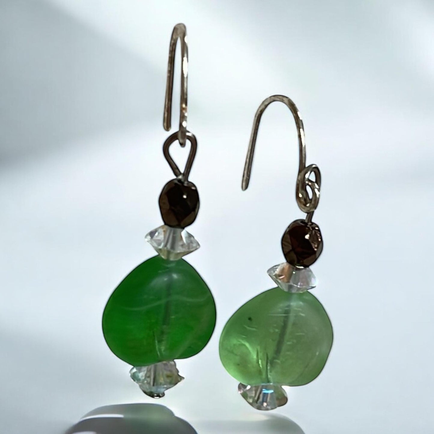 Green Glass and Crystal Dangle Earrings – Handmade Drop Earrings | Elegant Lightweight Jewelry Gift for Her