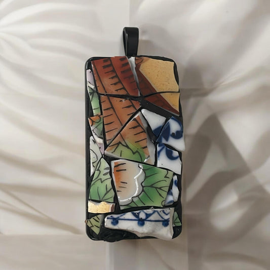 Handmade abstract mosaic tile necklace - made from hand cut pieces of vintage dishes
