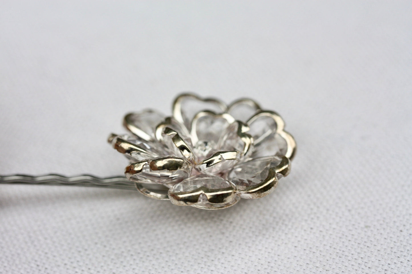 Stunning rhinestone and crystal floral hair pin, made with new and repurposed vintage elements - crystal flower hair accessories