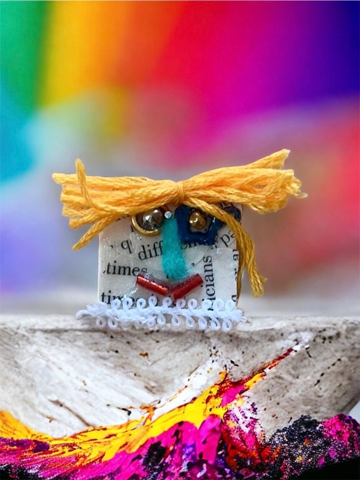 Meet "Georgette" - Assemblage art / mixed media collage - magnet, pin, necklace pendant or hair pin