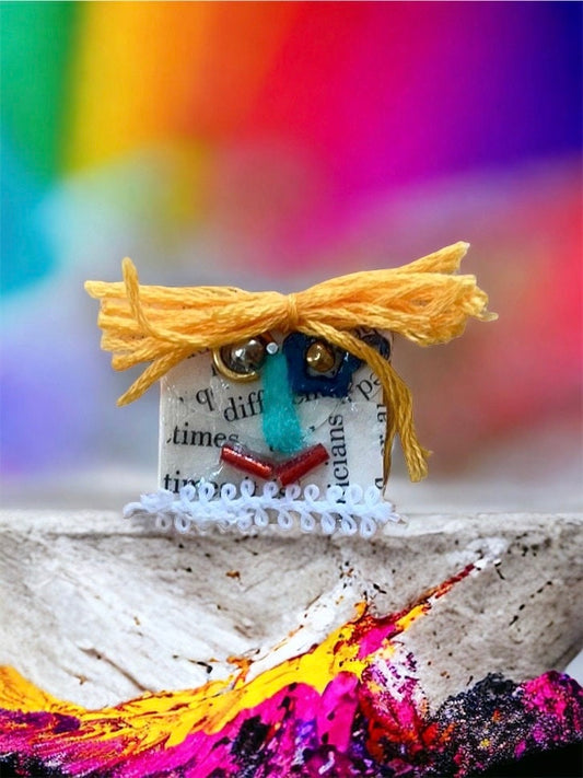 Meet "Georgette" - Assemblage art / mixed media collage - magnet, pin, necklace pendant or hair pin