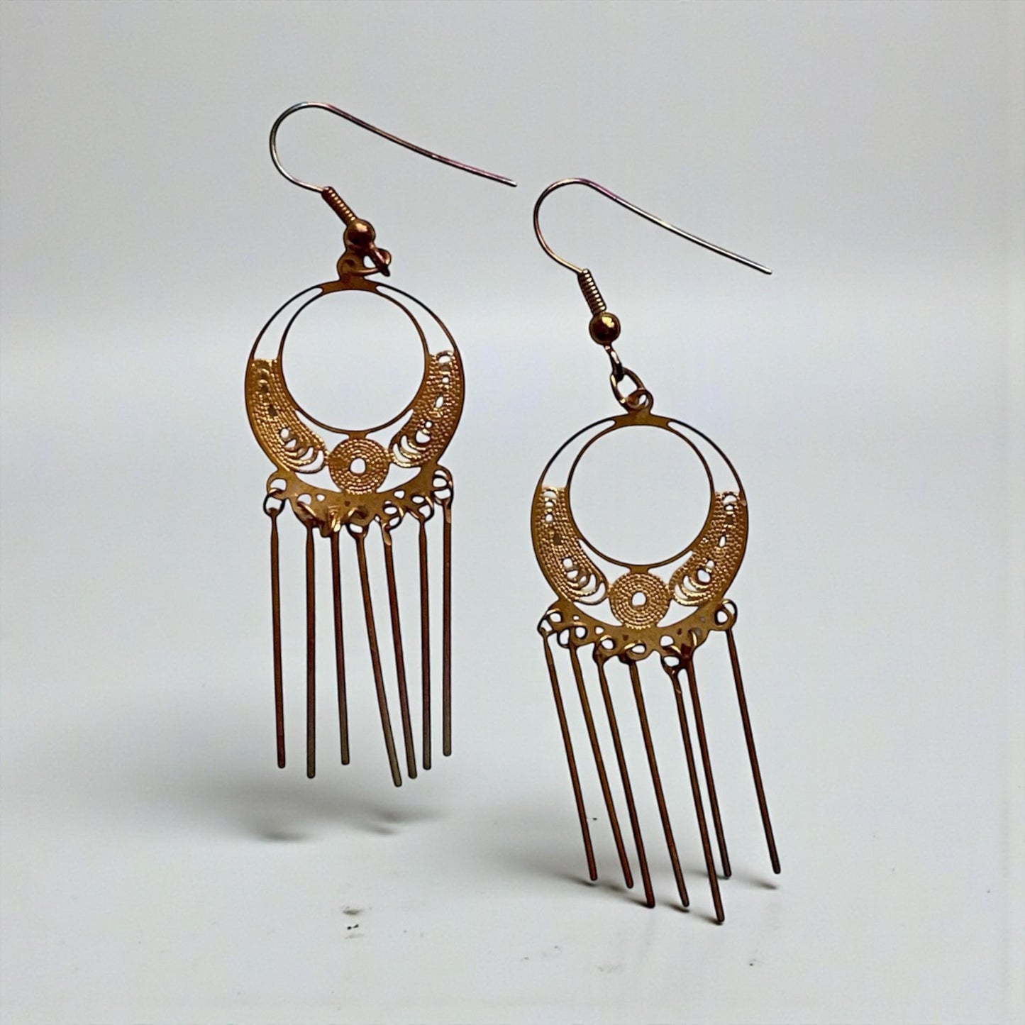 Vintage Gold Tone Fringe Dangle Earrings Boho Statement Earrings Retro Festival Jewelry
