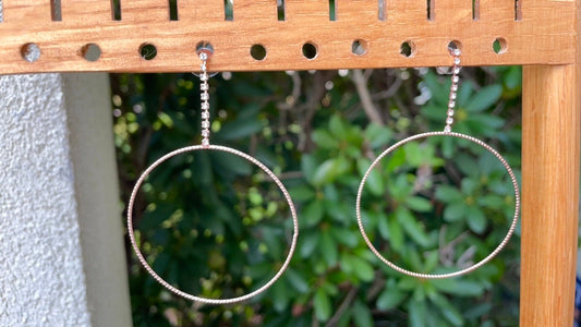 Simple elegant vintage hoop dangle earrings with tiny rhinestones