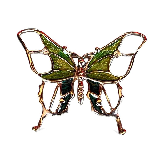 Stunning vintage Silvertone Butterfly Brooch with Shades of Green Enamel – Unsigned