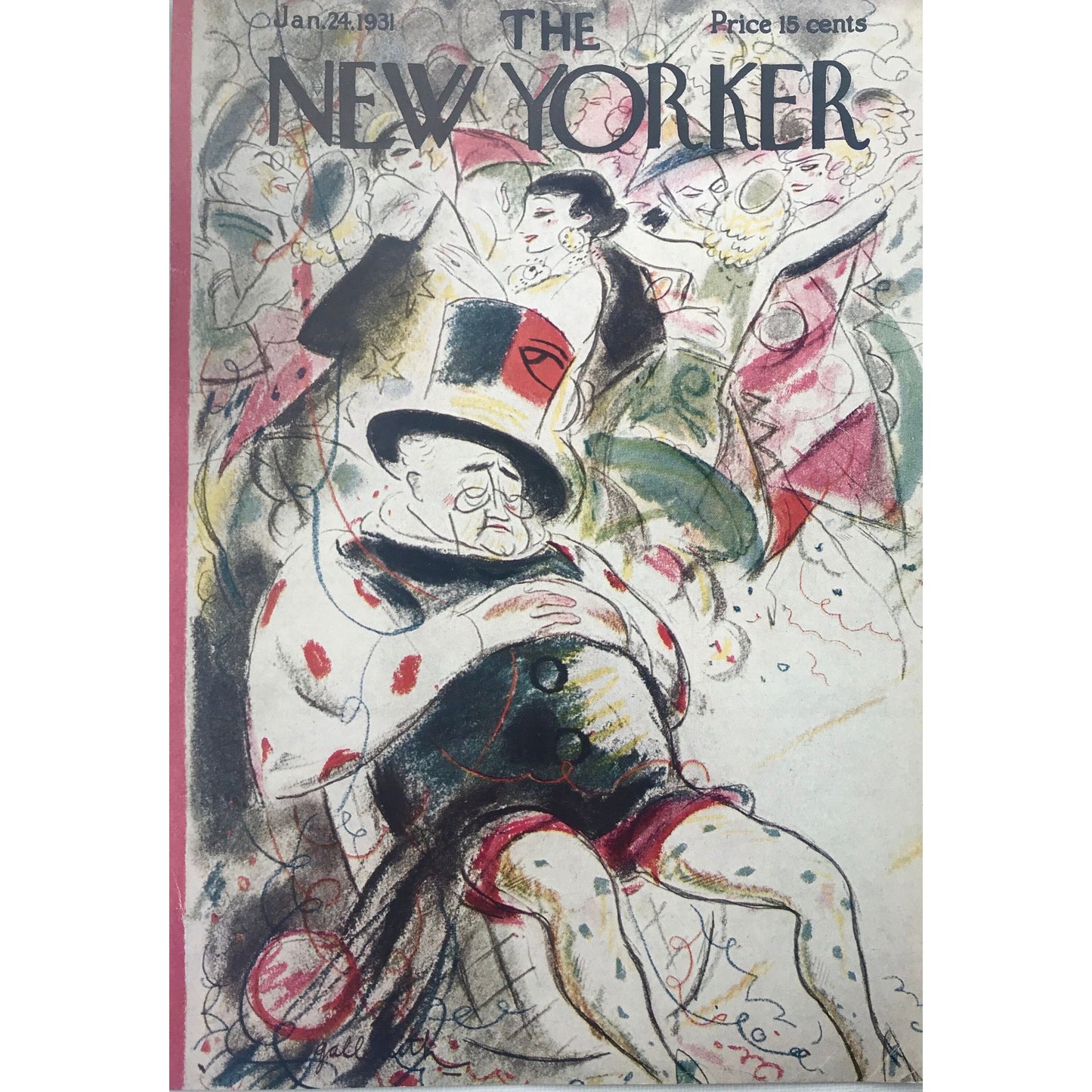 RARE - The NEW YORKER Magazine very rare original cover - January 24 1931 by William Crawford Galbraith - old man passed out at party