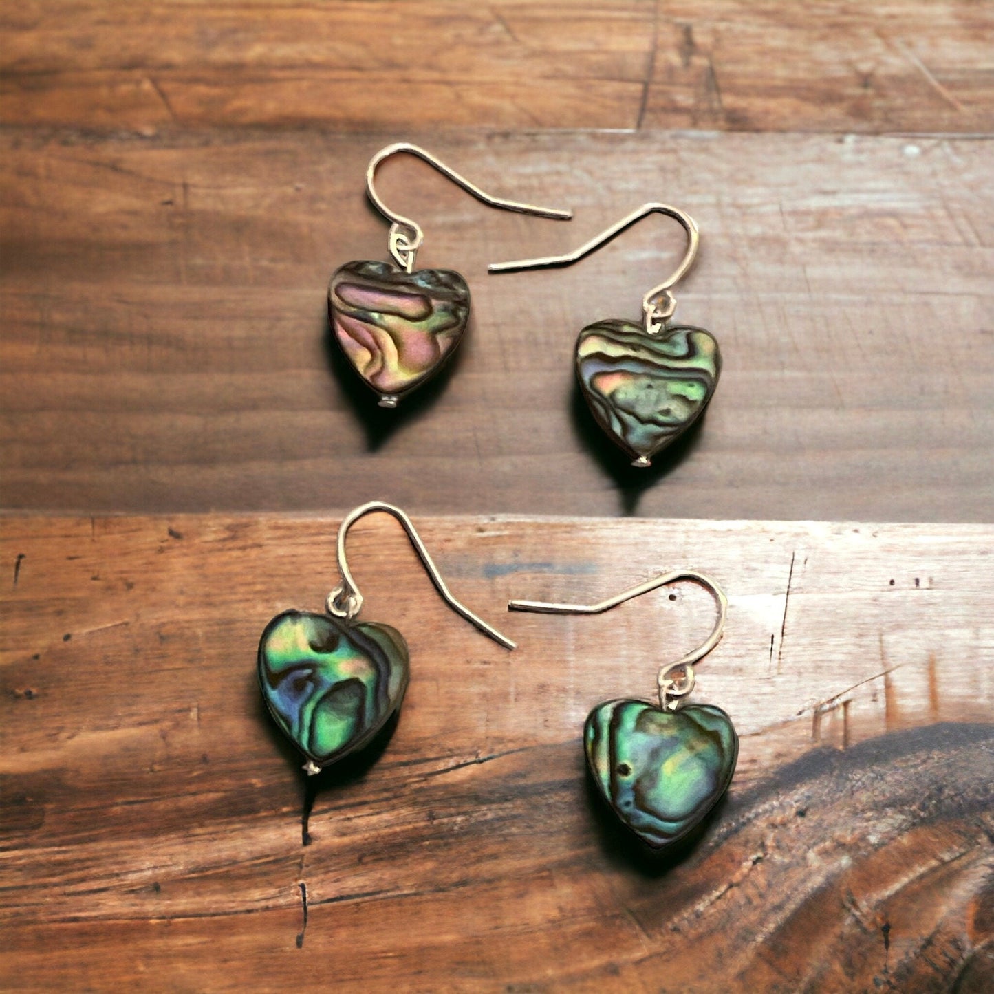 Heart shaped abalone shell dangle earrings